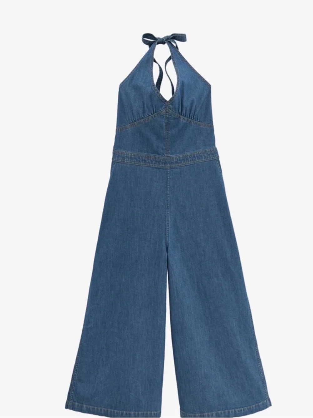 Wrangler Denim Halter Wide-Leg Jumpsuit - Blue